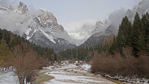 italy trentino alps easternalps dolomites palagroup winter mountains snowfall rivers valleys