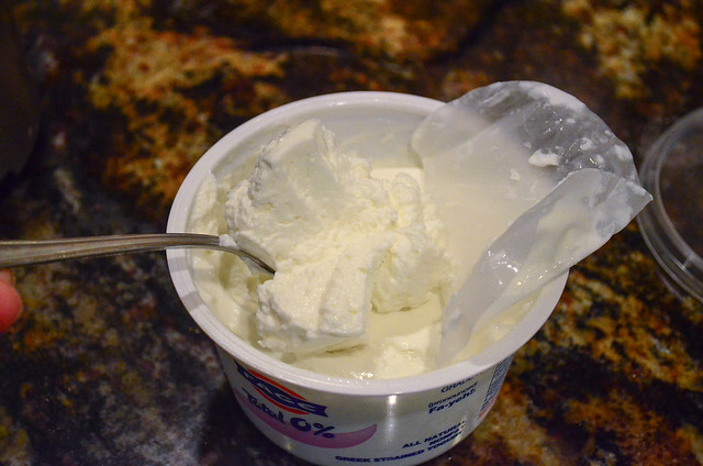 A tub of non-fat Greek yogurt.