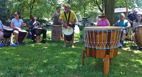 Community drum circle in Mount Airy