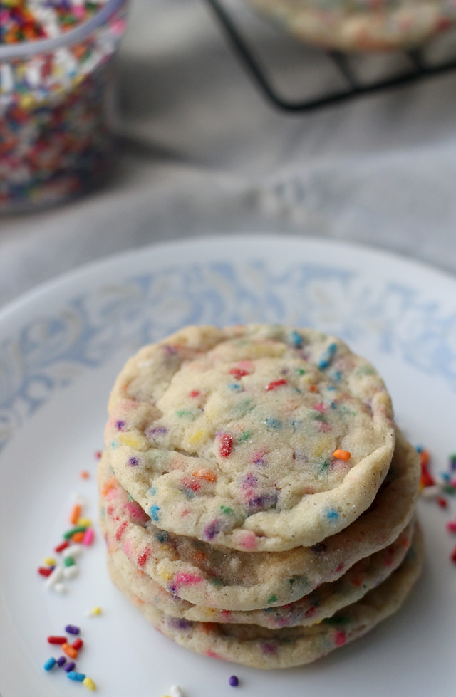 soft and chewy snickerdoodle sprinkle cookies
