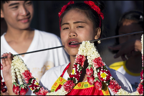 Female Ma Song with pierced face, Jui Tui shrine procession 11th October 2013