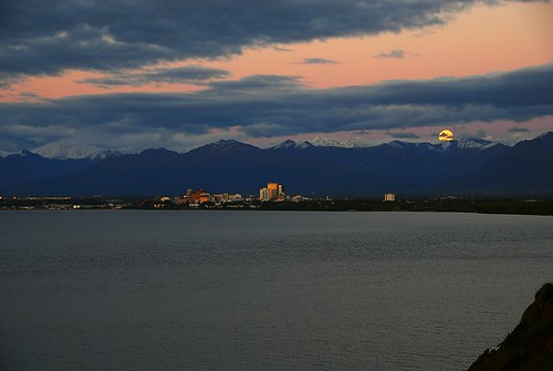 sunset moon alaska day cloudy anchorage chugachmountains
