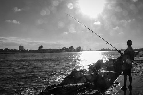 sunset bw white black fishing fisherman rocks waves florida westpalmbeach inlet singerisland channel waterdropsonlens