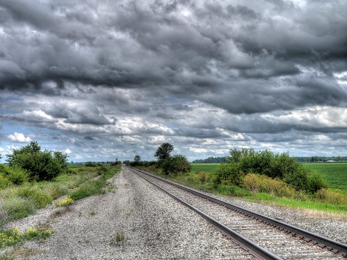 railroad storm clouds tracks hdr dola