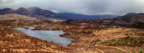 wild panorama mountain water scotland panoramic remote wilderness moor isolated moorland assynt quinag littleassynt lochnahinnsefraoich