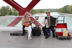 Another shot of 2 very fine musicians on the peace bridge in Calgary