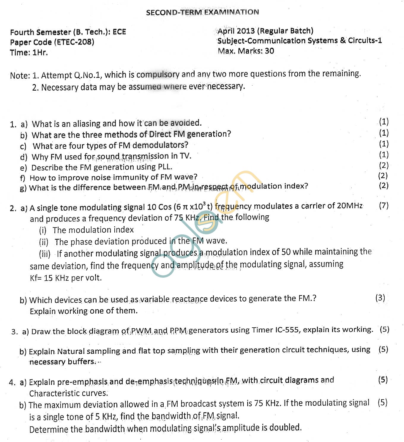 GGSIPU Question Papers Fourth Semester  Second Term 2013  ETEC-208