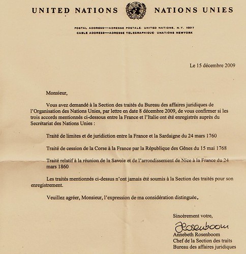 Non enregistrement des traités à l'ONU