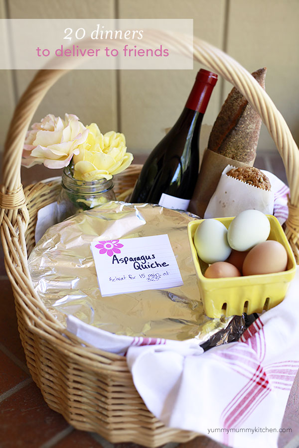 A basket filled with dinner for friends in need. 