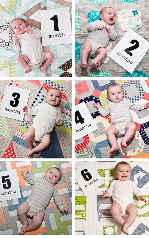 Baby milestone photo idea on quilts + free monthly milestone number printable
