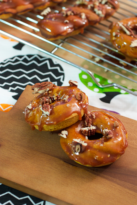 Bourbon Caramel Glazed Pumpkin Donuts #SundaySupper