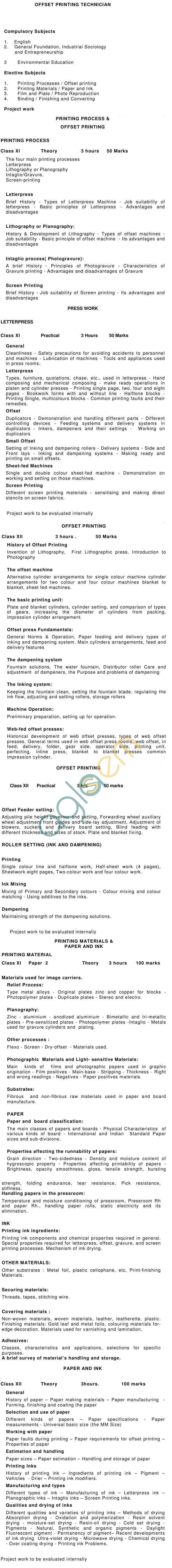 ICSCE CVE-12 Offset Printing Technician Syllabus 2014