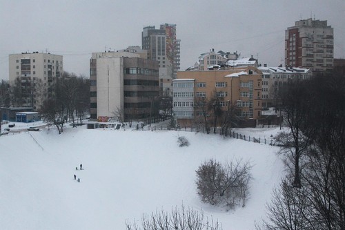 Apartment blocks looking down on the Oka River in Nizhny Novgorod