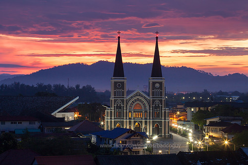 street city morning travel light mountain tourism church sunrise thailand dawn community glow village cathedral peaceful landmark icon images getty destination tranquil gettyimages immaculateconception chanthaburi gettyimagesstock