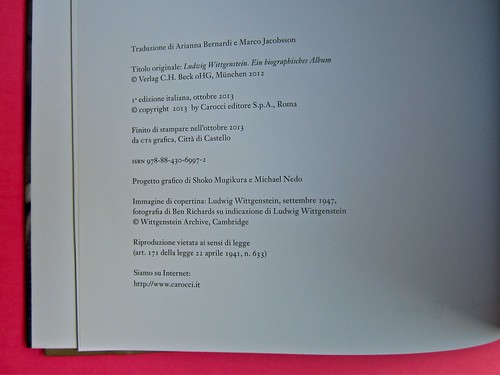 Michael Nedo (a cura di), Una biografia per immagini. Carocci 2013. Progetto grafico di Shoko Mugikura e Michael Nedo. Falcinelli & co. per l'ed. it. Colophon (part.) 1