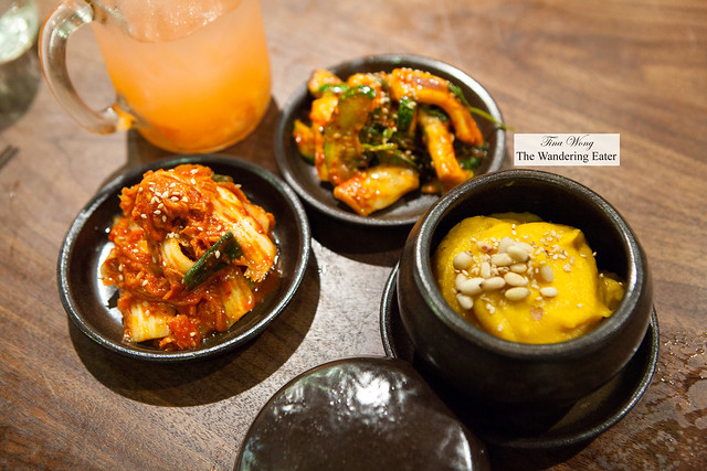 Our banchan with the yuzu strawberry iced tea