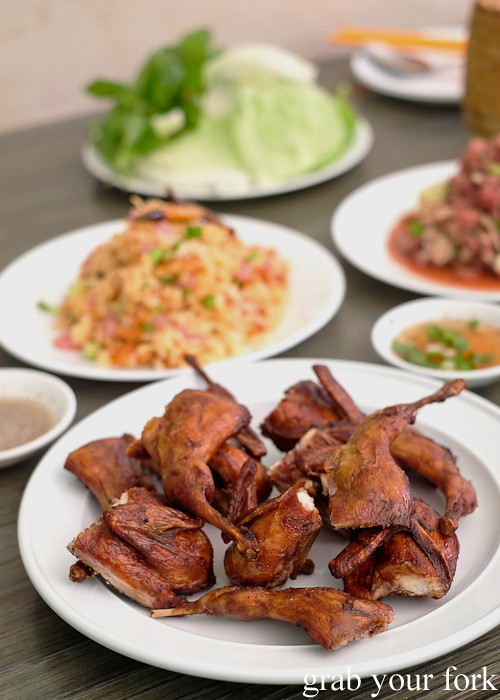 Deep fried marinated quail at Phounguen Lao and Thai Restaurant, Cabramatta