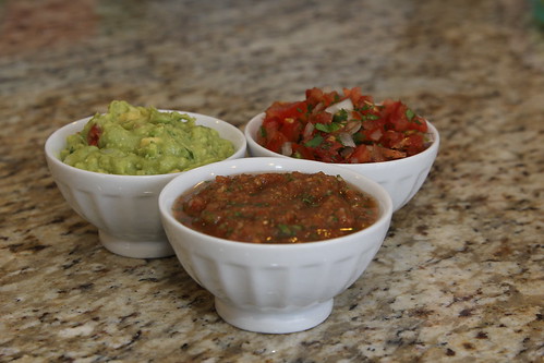 guacamole and two salsas
