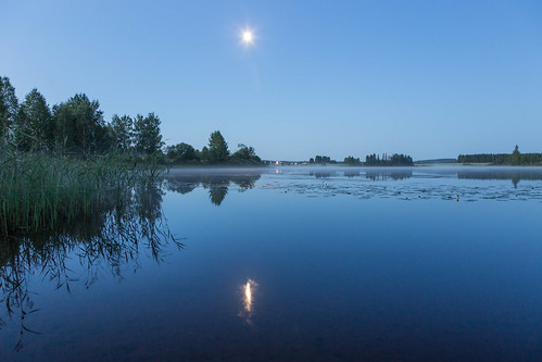 moon mist lake night reflections finland clear moonlight lakeland