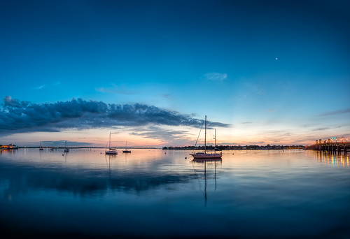 astronomy blue boat cloud color dawn features florida manmade moon ocean reflection sailboat sky staugustine sunrise usa water watercraft weather bridge fort unitedstates panorama pwpartlycloudy day edrosackcom
