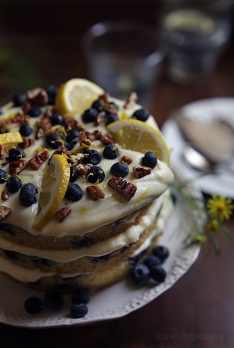 Lemon Blueberry Pecan Cake with White Chocolate Cream Cheese Frosting