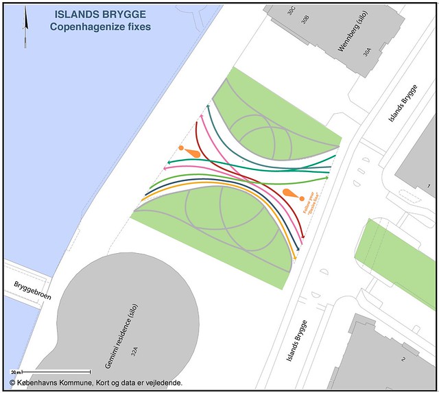 ISLANDS BRYGGE - desire lines - different colors - all lines