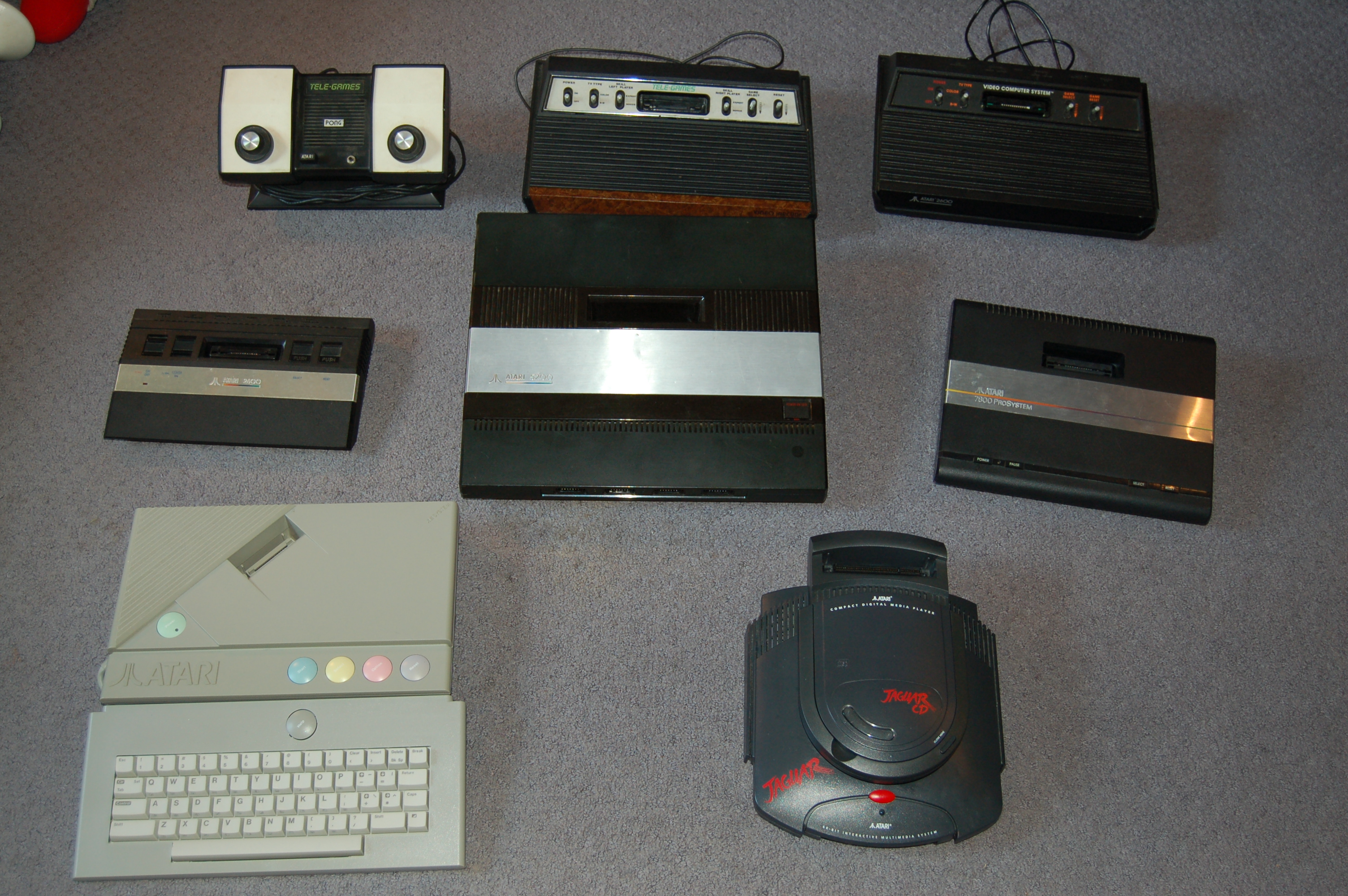 PONG, 2600 (Sears model), 2600 ("Vader" model), 2600 jr, 5200, 7800, XEGS, Jaguar w/ CD