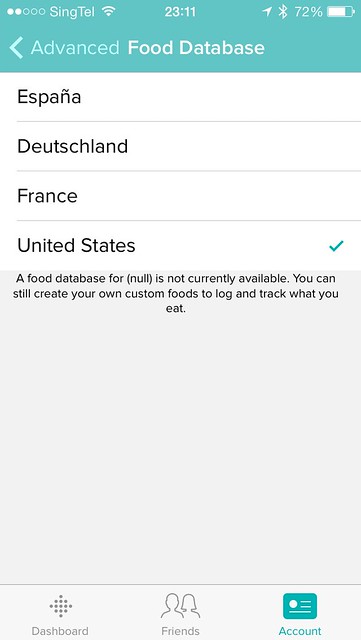 Fitbit iOS App - Account - Advanced Settings - Food Database