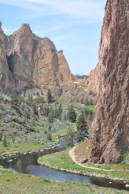 Looking downstream at the Sisters through Smith Rocks