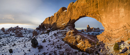 winter snow sunrise landscape utah desert arches moab geology archesnationalpark turretarch northwindowarch wishiwsthr bradmcginleyphotography