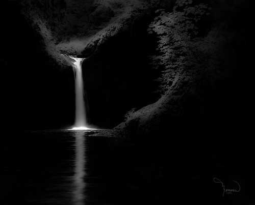 blackandwhite bw reflection water oregon creek canon landscape waterfall stream atmosphere columbiagorge softwater punchbowlfalls t4i 1riverat matthewreichel