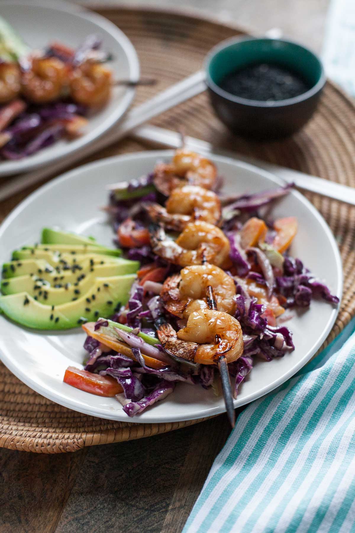 Grilled Shrimp Skewers with Creamy Sesame Slaw | acalculatedwhisk.com #30MinuteMondays