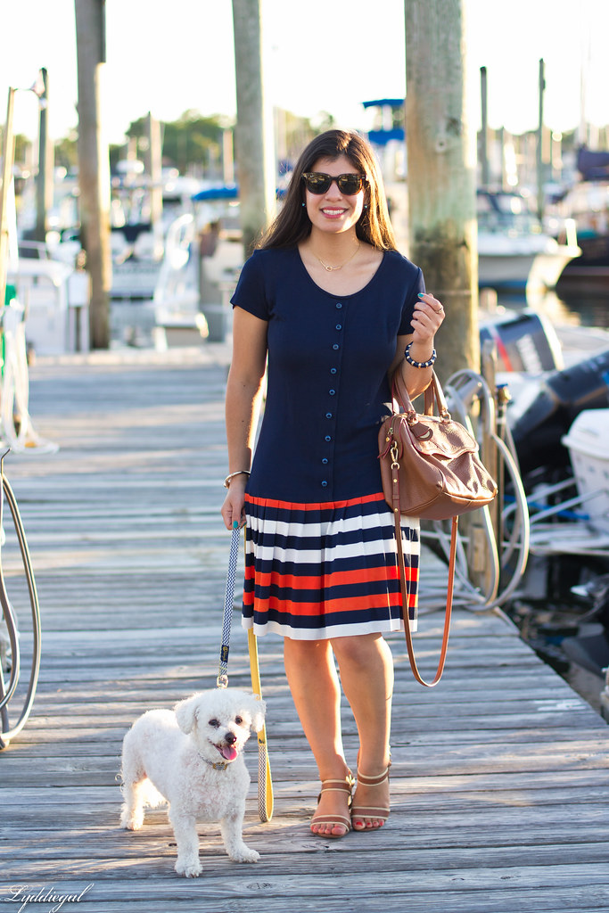 drop waist striped nautical dress, brown bag and sandals-1.jpg
