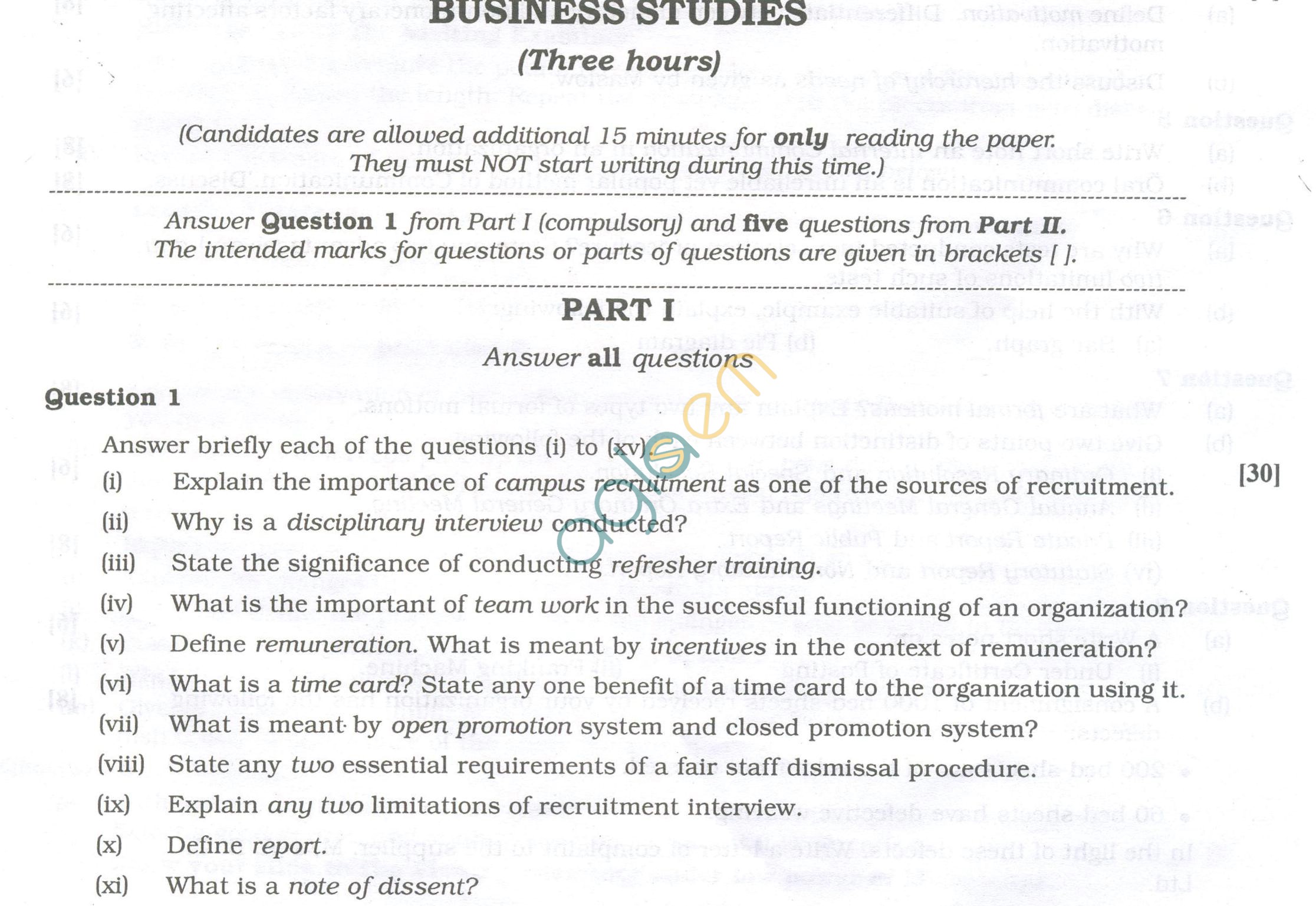 ISC Question Papers 2013 for Class 12 - Business Studies