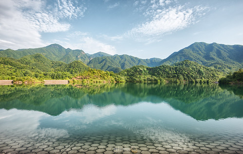china sky mountains water clouds reflections landscape nikon patterns nopeople reservoir tranquil hdr d800 zhejiang photonmix