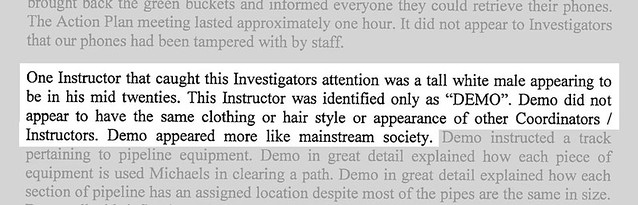excerpt from undercover investigation report