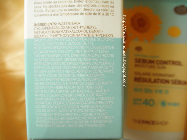 The Face Shop Sunscreen Natural Sun Sebum Control Ingredients