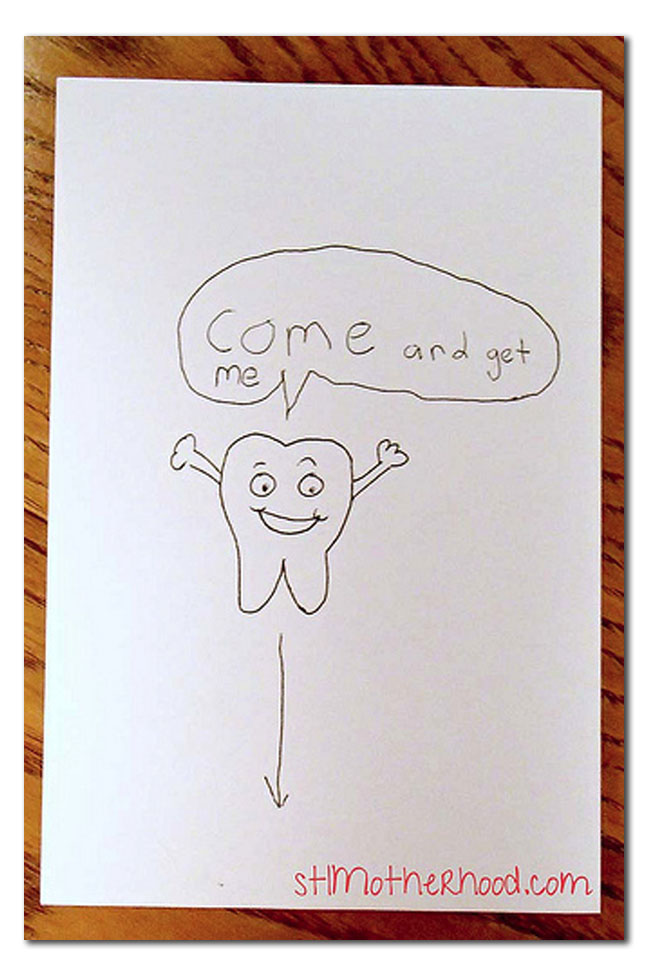 note to tooth fairy with hand drawn tooth