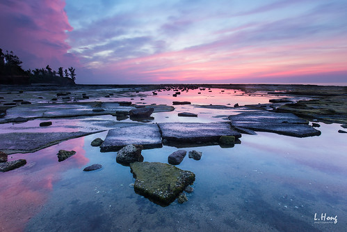 morning pink sea sky reflection water rock clouds sunrise canon dawn coast
