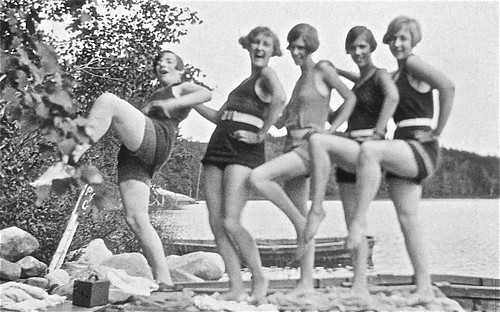1920s girls summer bw white lake ontario black hair fun costume winnipeg kodak style manitoba suit brownie bathing swimmers 1926 laclu
