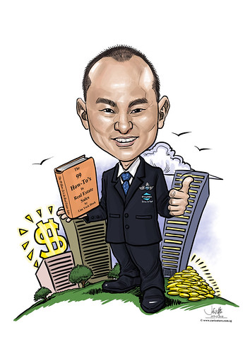 digital accomplished book author Lim Yock Hock caricature for Propnex