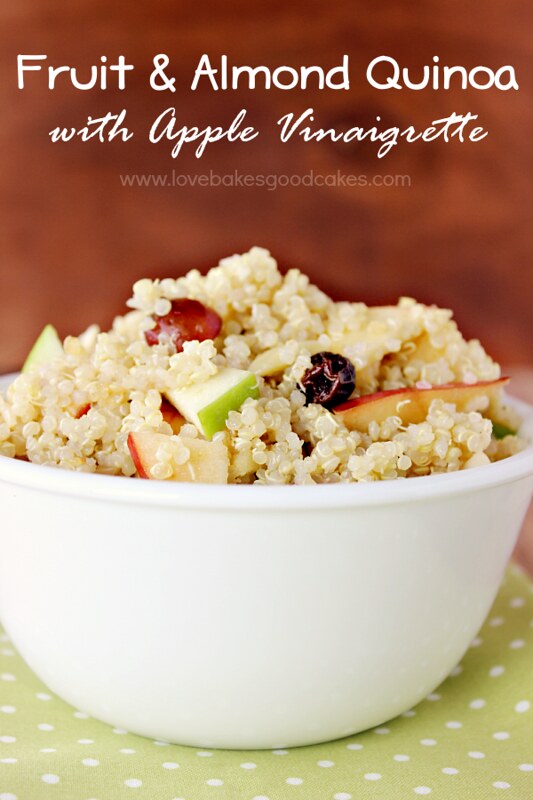 Fruit and Almond Quinoa with Apple Vinaigrette in a white bowl.