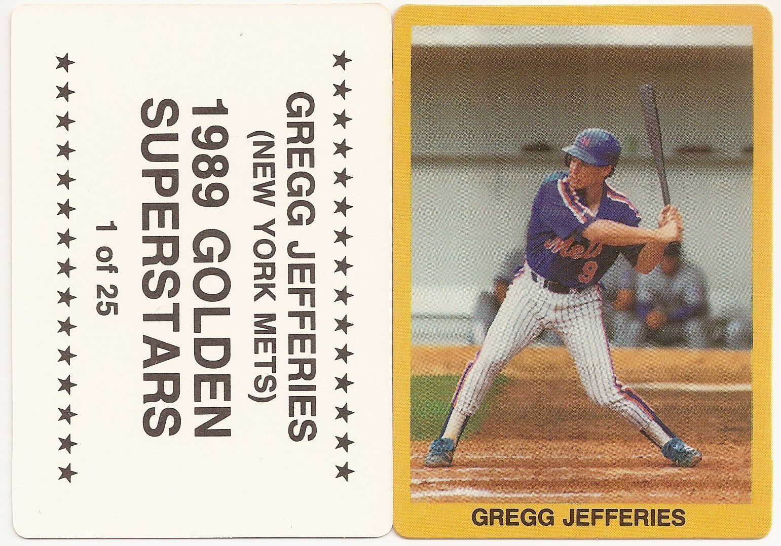 Yellow Kenner Starting Lineup Card NEW YORK METS - 1990  GREG JEFFRIES 