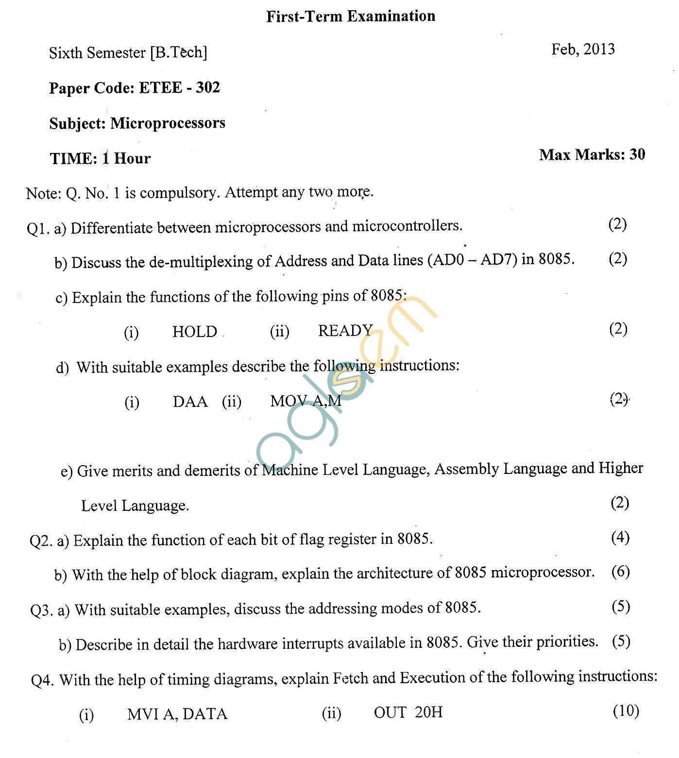 GGSIPU Question Papers Sixth Semester – First Term 2013 – ETEE-302