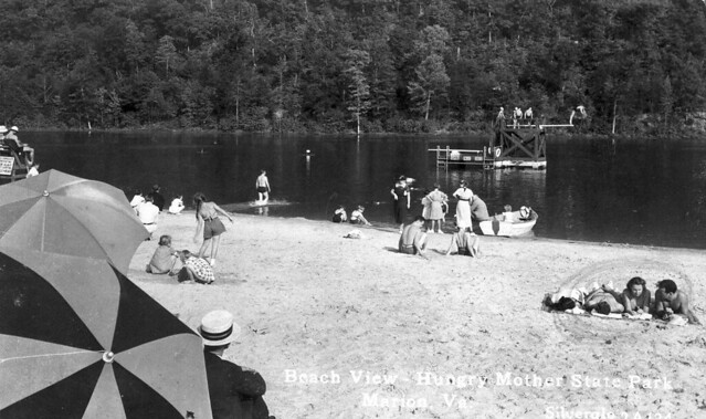 The swim beach at Hungry Mother State Park, Virginia was popular in 1936 too.