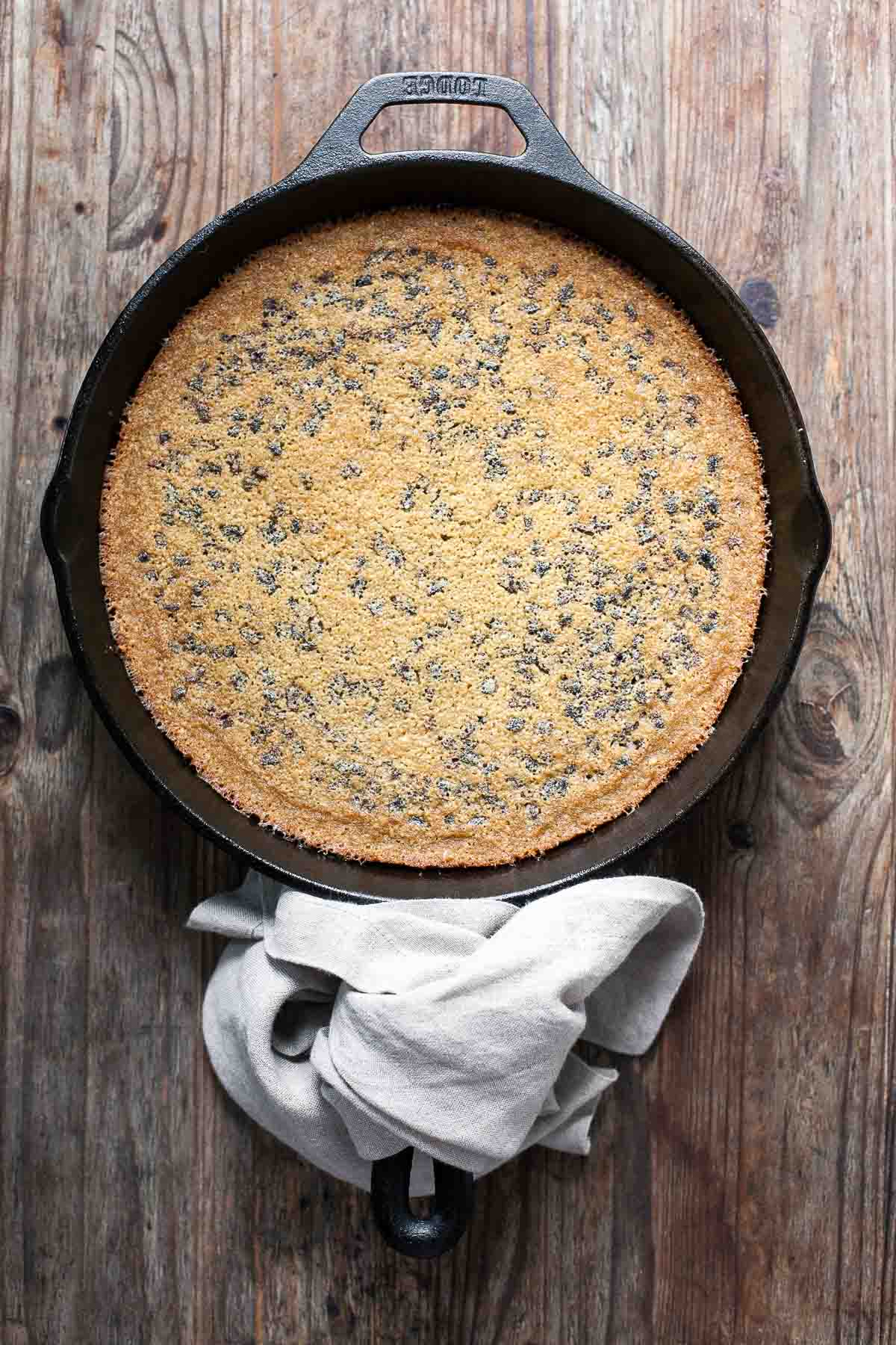 Brown Butter Cacao Nib Skillet Cake (Gluten free, Grain free) | acalculatedwhisk.com