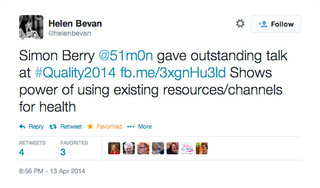 Helen Beven's tweet - Quality2014