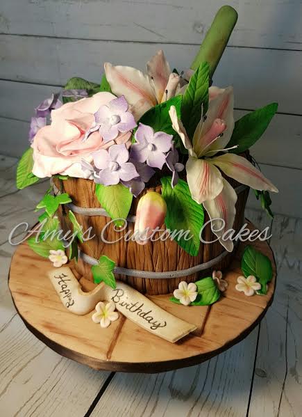 Garden Barrel Cake by Amy Molnar of Amy's Custom Cakes