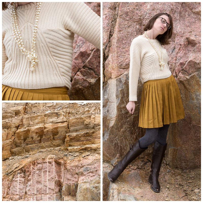 gold skirt, pearls, rock, wyoming, never fully dressed, withoutastyle, 