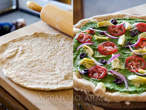Mediterranean Pesto Pizza: with fresh ingredients, and delicious homemade pizza crust it’s definitely a crowd pleaser!